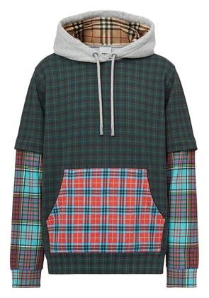 Burberry check panelled hoodie - Green