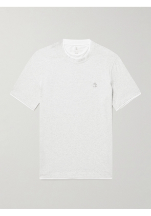Brunello Cucinelli - Slim-Fit Layered Logo-Embroidered Cotton-Jersey T-Shirt - Men - White - XS