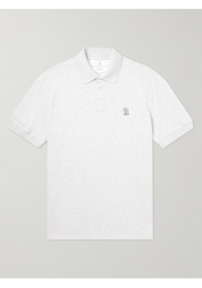 Brunello Cucinelli - Logo-Print Cotton-Piqué Polo Shirt - Men - Gray - IT 44