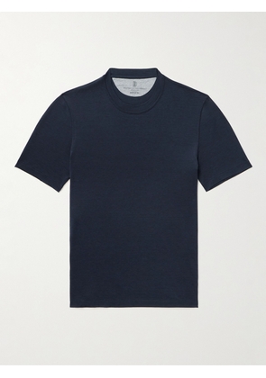 Brunello Cucinelli - Silk and Cotton-Blend T-Shirt - Men - Blue - IT 46