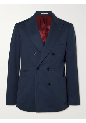 Brunello Cucinelli - Stretch-Cotton and Cashmere-Blend Twill Double-Breasted Suit Jacket - Men - Blue - IT 46