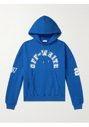 Off-White - Printed Cotton-Jersey Hoodie - Men - Blue - S