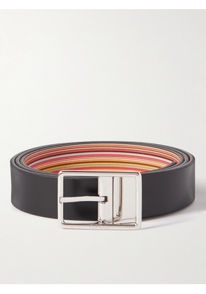 Paul Smith - Reversible Striped Leather Belt - Men - Black