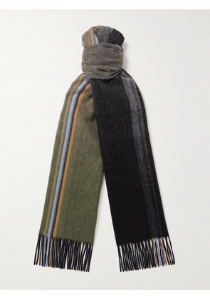 Paul Smith - Fringed Striped Wool and Cashmere-Blend Scarf - Men - Black