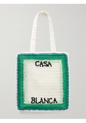 Casablanca - Embellished Embroidered Striped Crocheted Cotton Tote Bag - Men - Green
