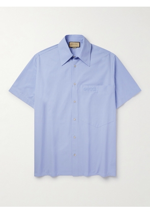 Gucci - Logo-Embroidered Cotton-Poplin Shirt - Men - Blue - IT 48