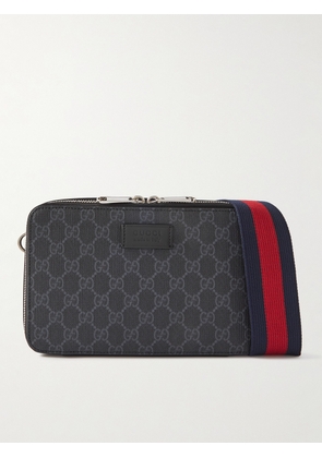 Gucci - Logo-Appliquéd Leather-Trimmed Monogrammed Coated-Canvas Messenger Bag - Men - Gray