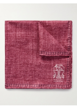 Brunello Cucinelli - Logo-Print Silk Pocket Square - Men - Red