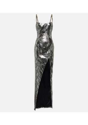 Balmain Chain-detail snake-print gown