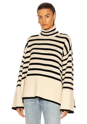Toteme Signature Stripe Turtleneck Sweater in Light Sand Stripe - Cream. Size L (also in S).