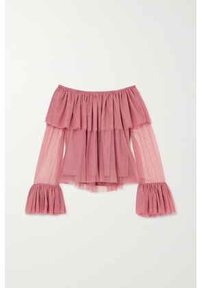 CAROLINE CONSTAS - Thelma Off-the-shoulder Ruffled Tulle Top - Pink - x small,small,medium,large