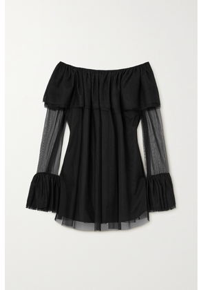 CAROLINE CONSTAS - Thelma Off-the-shoulder Ruffled Chiffon Mini Dress - Black - x small,small,medium,large,x large