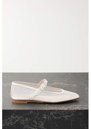 Le Monde Béryl - Leather-trimmed Mesh Mary Jane Ballet Flats - White - IT35,IT36,IT37,IT38,IT39,IT40,IT41,IT42