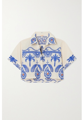 Johanna Ortiz - + Net Sustain Manyattas Cropped Embroidered Cotton-blend Shirt - Blue - US0,US2,US4,US6,US8,US10,US12