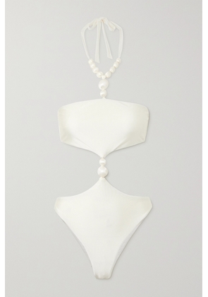 Cult Gaia - Caitriona Embellished Halterneck Swimsuit - Off-white - xx small,x small,small,medium,large,x large