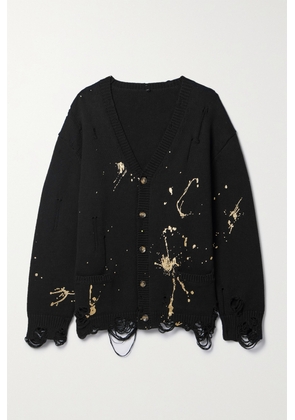 R13 - Distressed Paint-splattered Cotton Cardigan - Black - xx small,x small,small,medium,large