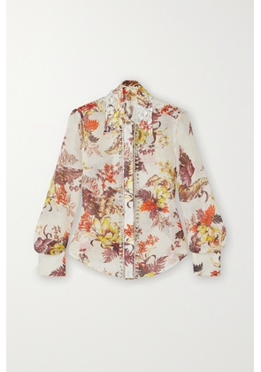 Zimmermann - Matchmaker Crystal-embellished Floral-print Linen And Silk-blend Shirt - Ivory - 00,0,1,2,3,4