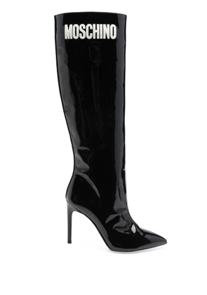 Moschino logo-print knee-length boots - Black