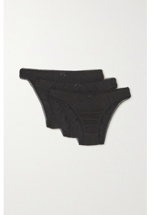 Cou Cou - Set Of Three Pointelle-knit Organic Cotton Briefs - Black - xx small,x small,small,medium,large,x large,xx large