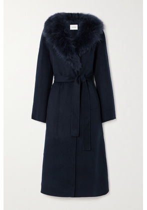 Yves Salomon - Belted Shearling-trimmed Wool And Cashmere-blend Coat - Blue - FR32,FR34,FR36,FR38,FR40,FR42,FR44,FR46