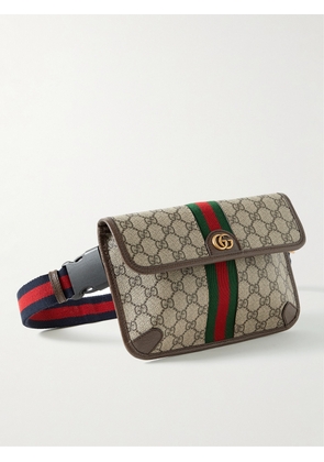 Gucci - Ophidia Leather and Webbing-Trimmed Monogrammed Coated-Canvas Belt Bag - Men - Neutrals - EU 90