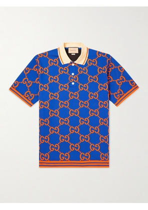Gucci - Jacquard-Knit Polo Shirt - Men - Blue - XS