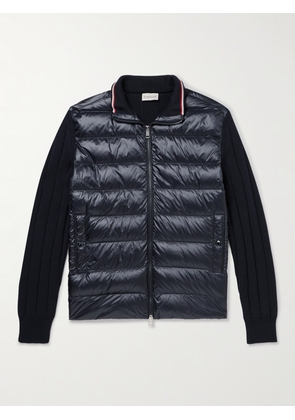 Moncler - Logo-Appliquéd Ribbed Cotton and Quilted Shell Down Cardigan - Men - Blue - S