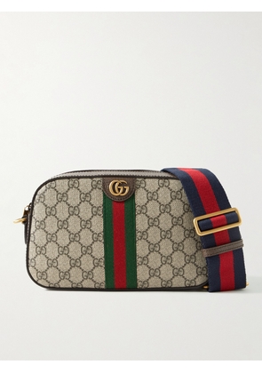 Gucci - Ophidia Leather-Trimmed Monogrammed Coated-Canvas Messenger Bag - Men - Neutrals