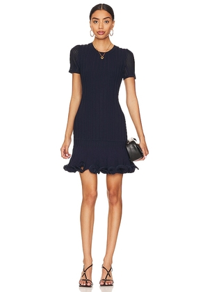 MILLY Short Slv Fit And Flare Rib Dress in Navy. Size M.