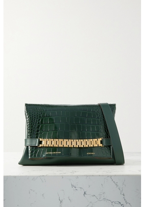 Victoria Beckham - Chain-embellished Croc-effect Patent-leather Clutch - Green - One size