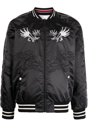EVISU embroidered-logo satin-finish bomber jacket - Black