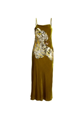 Olivia Von Halle Velvet-Silk Embellished Icon Midi Dress