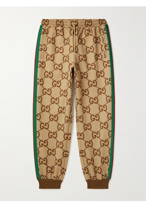 Gucci - Webbing-Trimmed Monogrammed Jersey Sweatpants - Men - Neutrals - S