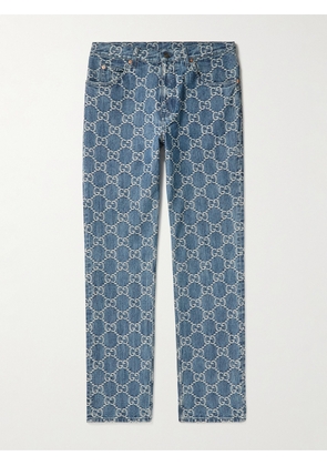 Gucci - Slim-Fit Tapered Logo-Jacquard Jeans - Men - Blue - UK/US 30