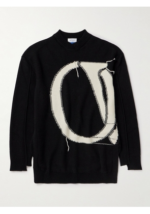 Off-White - Oversized Distressed Logo-Intarsia Wool Sweater - Men - Black - S