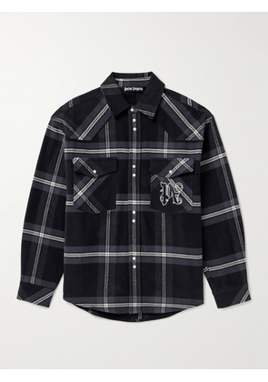 Palm Angels - Logo-Embroidered Checked Cotton-Flannel Overshirt - Men - Black - IT 46