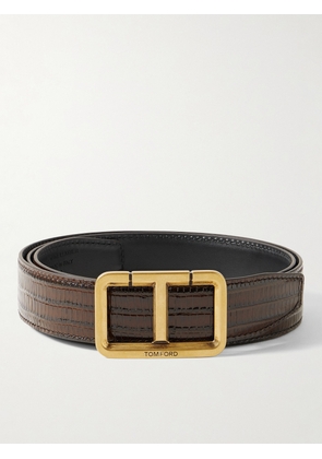 TOM FORD - 3cm Lizard-Effect Glossed-Leather Belt - Men - Brown - EU 85