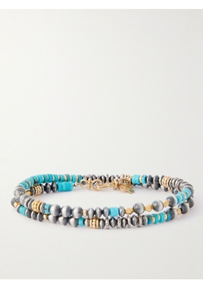 Peyote Bird - Le Mans Silver, Gold-Plated and Turquoise Beaded Wrap Bracelet - Men - Blue