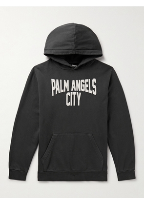 Palm Angels - Logo-Print Cotton-Jersey Hoodie - Men - Black - S