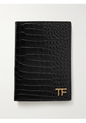 TOM FORD - Croc-Effect Glossed-Leather Passport Holder - Men - Black