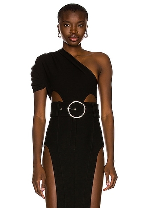 MONOT Side Cutout One Shoulder Bodysuit in Black - Black. Size 8 (also in 4).