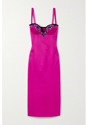 Miss Sohee - + The Vanguard Iris Faux Fur-trimmed Embellished Satin Midi Dress - Pink - UK 6,UK 8,UK 10