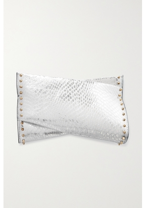 Christian Louboutin - Loubitwist Embossed Snake-effect Metallic Leather Clutch - Silver - One size