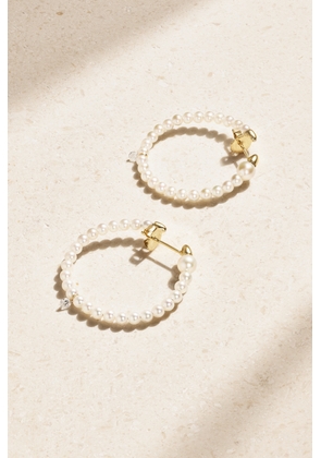 Mizuki - 14-karat Gold, Pearl And Diamond Hoop Earrings - One size