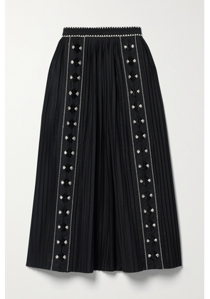 Ulla Johnson - Sabina Pleated Embroidered Cotton-poplin Midi Skirt - Black - US0,US2,US4,US6,US8,US10,US12,US14
