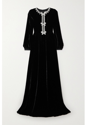 Saloni - Camille Embellished Velvet Gown - Black - UK 4,UK 6,UK 8,UK 10,UK 12,UK 14,UK 16