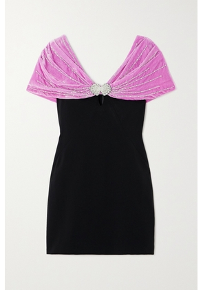 Saloni - Kaila Embellished Velvet-trimmed Crepe Mini Dress - Black - UK 4,UK 6,UK 8,UK 10,UK 12,UK 14,UK 16