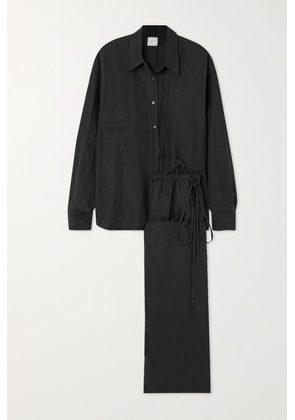 Deiji Studios - Off-centre Tie Linen Shirt And Pants Set - Black - XS/S,S/M,M/L,L/XL