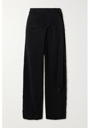 Caravana - + Net Sustain Lelu Frayed Cotton-gauze Wide-leg Pants - Black - One size