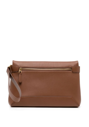Dunhill logo-debossed leather messenger bag - Brown